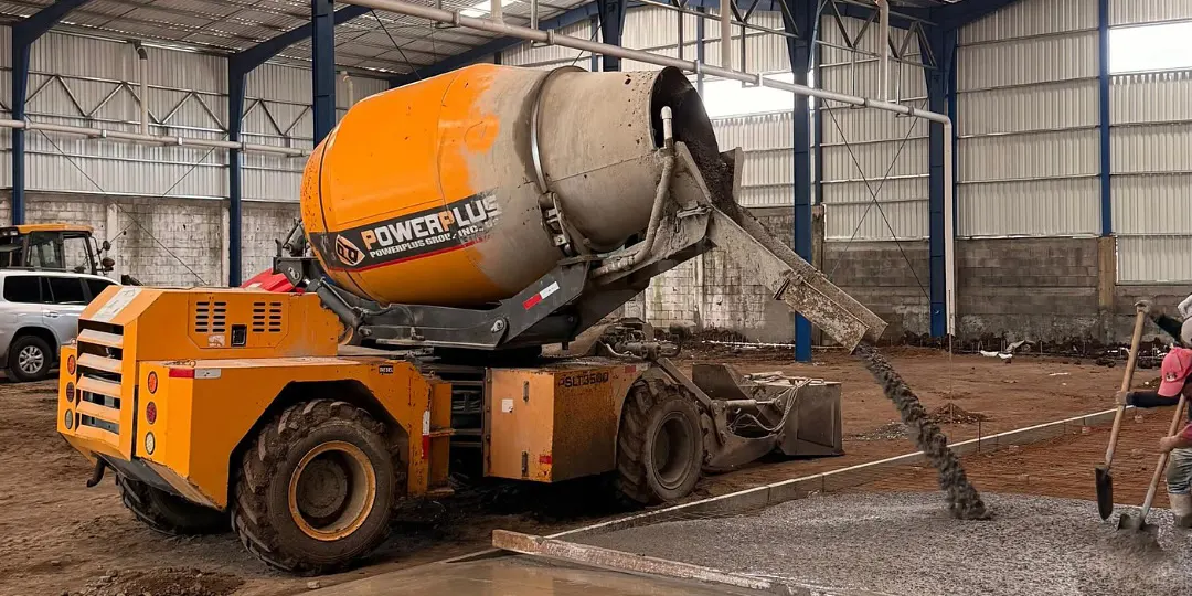 powerplus PSLT3500 self loading concrete mixer truck in a factory